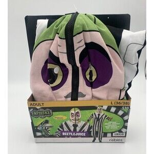 Rubies Beetlejuice Halloween Costume Hooded Jumpsuit Cosplay Adult L 36/38 NEW